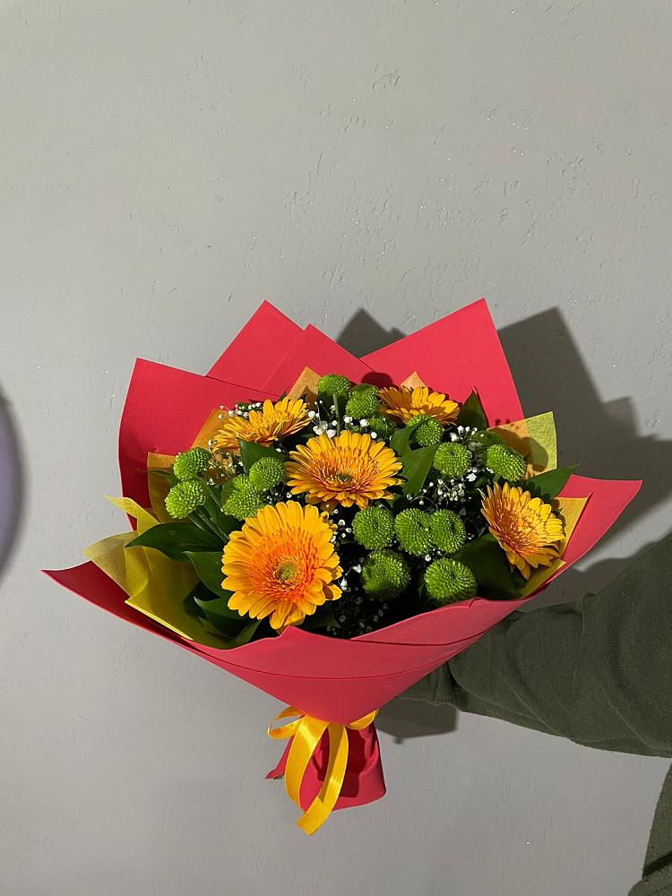 Букет восход солнца в Чое Букет цветов из: Герберы и Хризантемы в Чое
